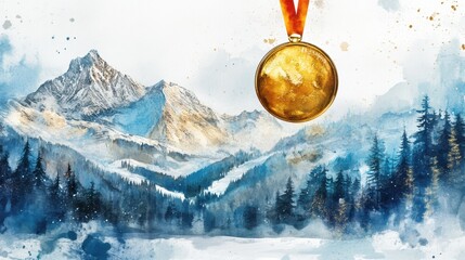  medal 2026 among winter sport watercolor scketches on white background 
