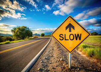 Slow Sign Road Safety Image with Copy Space