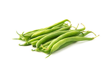 Green beans pile isolated on white background