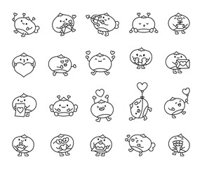 Set of charming chestnut valentines day characters celebrating love with hearts, wings, balloons, bouquet, and romantic gestures for joyful and heartfelt moments for yours design projects