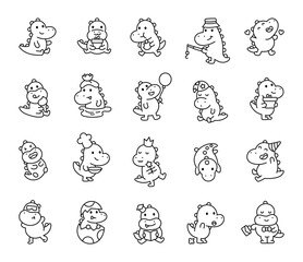 Cute crocodile character set showing different emotions, funny expressions, various accessories, and charming objects in pretty kawaii cartoon style for yours creative illustration