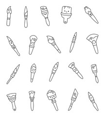 Cute kawaii paintbrush set with various adorable cartoon characters in different shapes and sizes, featuring unique expressions and fun painting tools for yours creative project