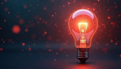 Glowing light bulb polygonal wireframe design on dark blue background. Innovation tech concept, idea symbol, futuristic digital energy solution on web. Success invention bright inspiration creativity.