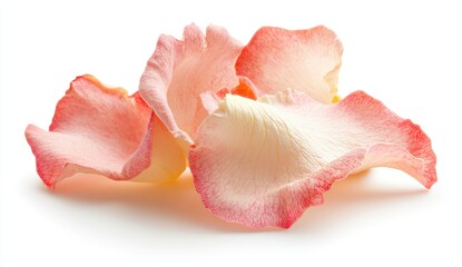 Soft Pink and Cream Rose Petals on a White Background
