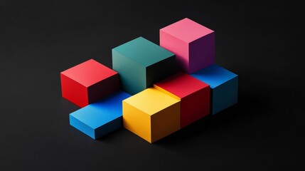 Fototapeta premium 3D abstract geometric blocks on a black background.