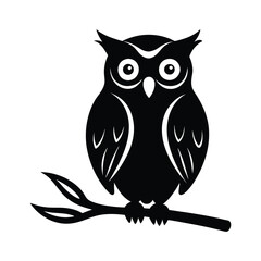Fototapeta premium owl sitting on branch silhouette isolated on white background