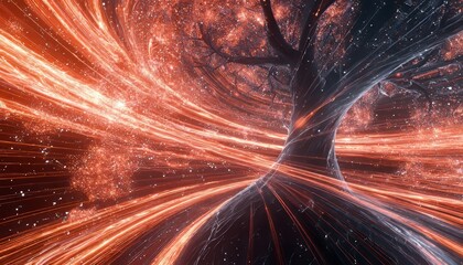 Abstract ai digital grid with glowing neon circuits and floating energy particles in sci fi design