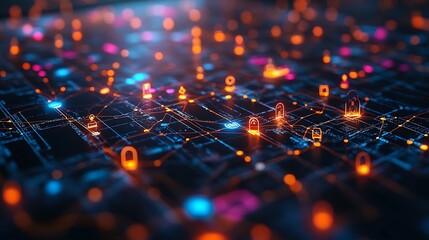 A smartphone displaying a colorful visual network of anonymized profiles with interconnected privacy nodes