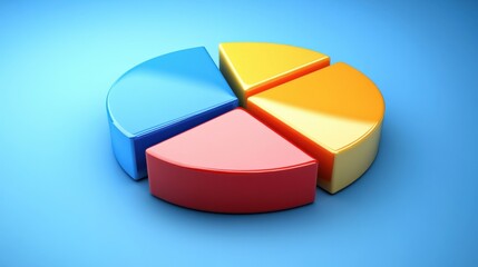 Obraz premium Colorful 3D Pie Chart Segmenting Data for Business Analysis on a Blue Background