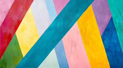 Obraz premium Colorful stripes are arranged in different directions on a painting. The colors are bright and opposite to each other. The stripes make it look like the painting is moving and full of life.