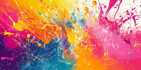 Vibrant abstract splash of colorful paint on canvas