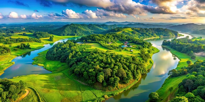 Sylhet Bangladesh Drone View: Rivers, Hills, Lush Forest, Serene Park