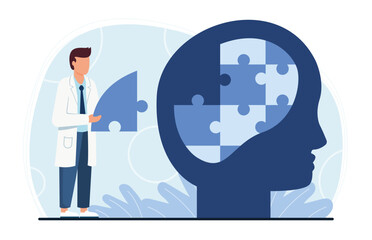 Mental Health Concept with Doctor and Brain Puzzle