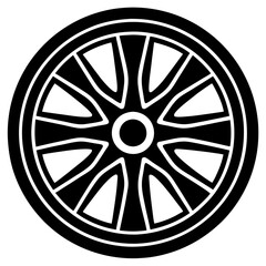 Obraz premium car wheel black silhouette vector, Simple silhouette Design vector icon with white background. Tire Vector, Sport car wheel 