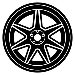 Obraz premium car wheel black silhouette vector, Simple silhouette Design vector icon with white background. Tire Vector, Sport car wheel 