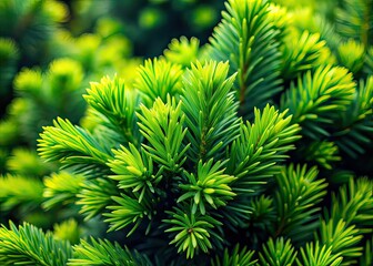 Tilt-Shift Evergreen Needle-Leaf Foliage, Lush Green, Detailed