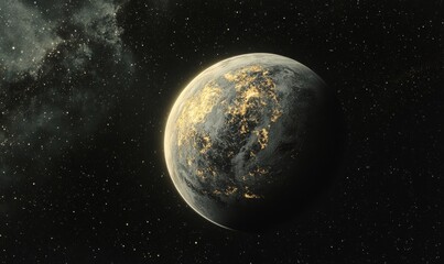 Obraz premium Illuminated Planet Earth in Deep Space with Glowing Atmosphere and Starry Background