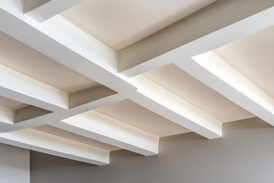Modern architectural ceiling design featuring geometric patterns and soft lighting in a contemporary interior space, minimalism concept - Powered by Adobe