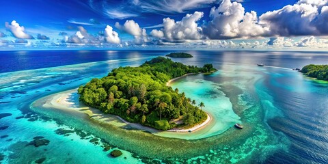 Fototapeta premium Tropical Island Paradise: Aerial Lagoon & Reef