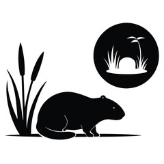 silhouette-vector-illustration-of-a-muskrat-and-ma