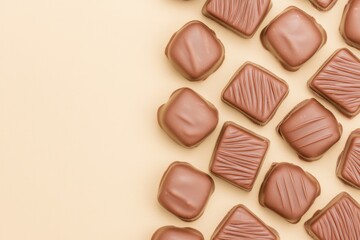 Fototapeta premium Delicious assortment of brown chocolates arranged artistically o