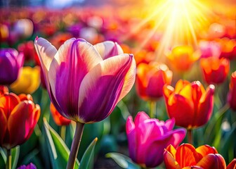 Vibrant Tulip Field Macro Close-up Photography AI Art