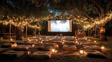 Outdoor movie night under the trees