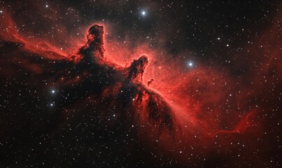 Naklejka premium Stunning Red Nebula and Star Field in Deep Space, Cosmic Background for Science, Astronomy, and Space Exploration Concepts
