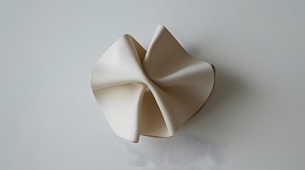 Abstract Cream Paper Sculpture with Intricate Folding on a White Background
