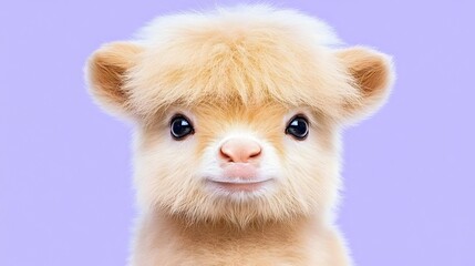 Adorable Fluffy Baby Alpaca Closeup Pastel Purple Background
