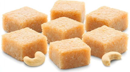 Kaju Katli A Traditional Indian Sweet Dessert Featuring Cashews and Sugar Isolated on White