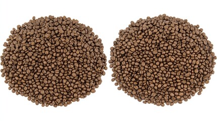 Two Piles of Dark Brown Small Seeds Forming Symmetrical Circular Shapes Overhead Shot