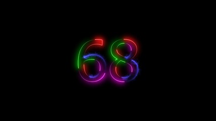  A  number  illustratin, and glowing neon number 68 illustration . on a black background.and creating a stunning 4k illustration.