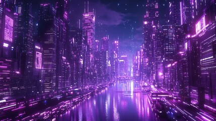 Fototapeta premium Glowing Cyber Grid Landscape – High-Tech Sci-Fi Metaverse Background in Ultra HD
