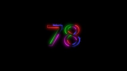 Fototapeta premium A number illustratin, and glowing neon number 78 illustration . on a black background.and creating a stunning 4k illustration.