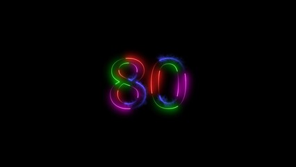  A  number  illustratin, and glowing neon number 80 illustration . on a black background.and creating a stunning 4k illustration.