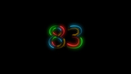  A  number  illustratin, and glowing neon number 83 illustration . on a black background.and creating a stunning 4k illustration.