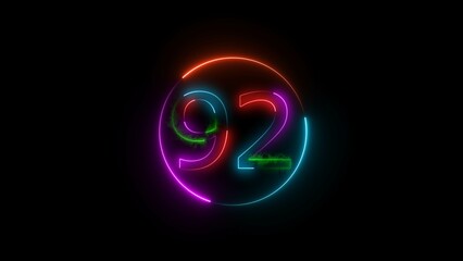  A  number  illustratin, and glowing neon number 92 illustration . on a black background.and creating a stunning 4k illustration.