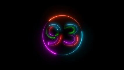  A  number  illustratin, and glowing neon number 93 illustration . on a black background.and creating a stunning 4k illustration.