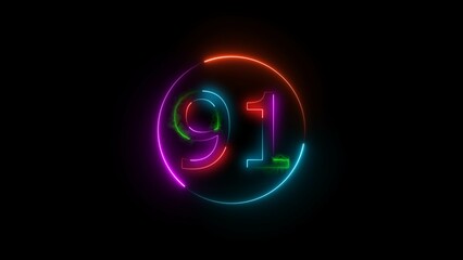 A  number  illustratin, and glowing neon number 91 illustration . on a black background.and creating a stunning 4k illustration.