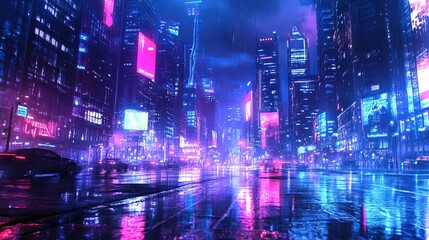 Fototapeta premium Glowing Cyber Grid Landscape – High-Tech Sci-Fi Metaverse Background in Ultra HD