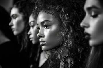 Profile of young african female models in black and white photography