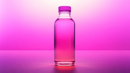 A tall glass bottle filled with pink liquid