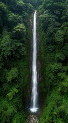 Majestic waterfall surrounded by lush green foliage.
