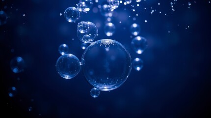 Floating Bubbles in Deep Blue Water Abstract Photo