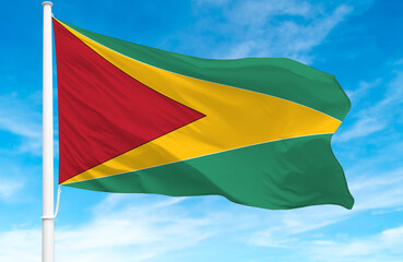Flagpole with the flag of Guyana 3D Rendering