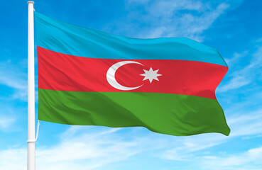 Flagpole with the flag of Azerbaijan 3D Rendering
