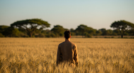 savanna bush bursts with life, boasting majestic African acacia trees that stand tall with their distinctive shapes, while golden grasses sway in wind, creating a vibrant ecosystem that thrives on sym