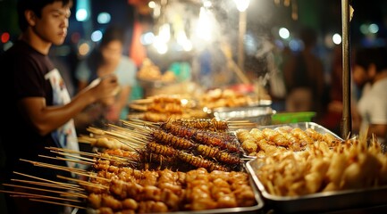 Explore the unique deep fried insect delicacies at a bustling bangkok night market stall