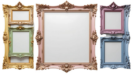 A charming pastel dreamscape of ornate frames, showcasing a gallery of empty spaces ready to be filled with cherished memories and stories, each frame exuding a unique elegance in soft, muted hues.